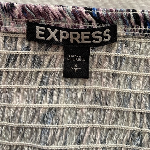 Express Smocked Bodice Maxi Dress Blue Purple Stretch Comfy Boho Off Shoulder S - Picture 15 of 16
